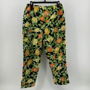 Talbots Black Citrus Fruit Floral Cropped Lined Dress Trousers Women 12 Petite